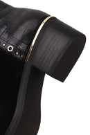 Woman Black Zip Closure Crocodile Patterned Chunky Heeled Suede Boots | Derimod