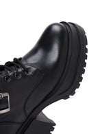 Women's Black Leather Zippered Heeled Boots | Derimod