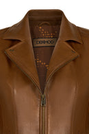 Martha Woman Camel Short Leather Jacket | Derimod