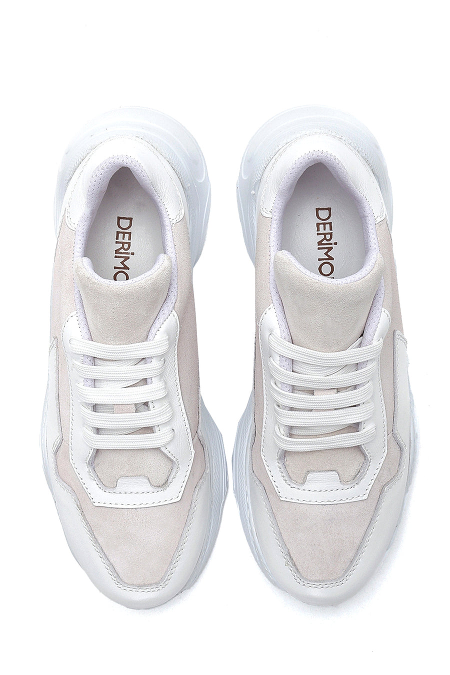 Women's White Leather High Sole Sneaker