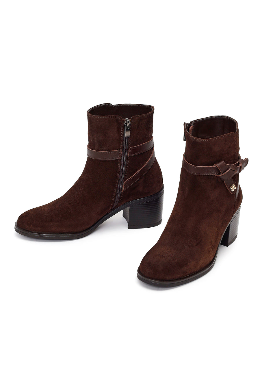 Woman Brown Zip Closure Chunky-Heeled Suede Leather Boots