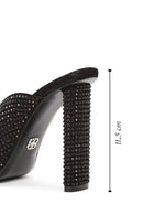 Women's Black Thick High Heeled Stoned Leather Slippers | Derimod