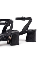 Woman Black Ankle-Buckle Printed Block-Heel Sandals | Derimod