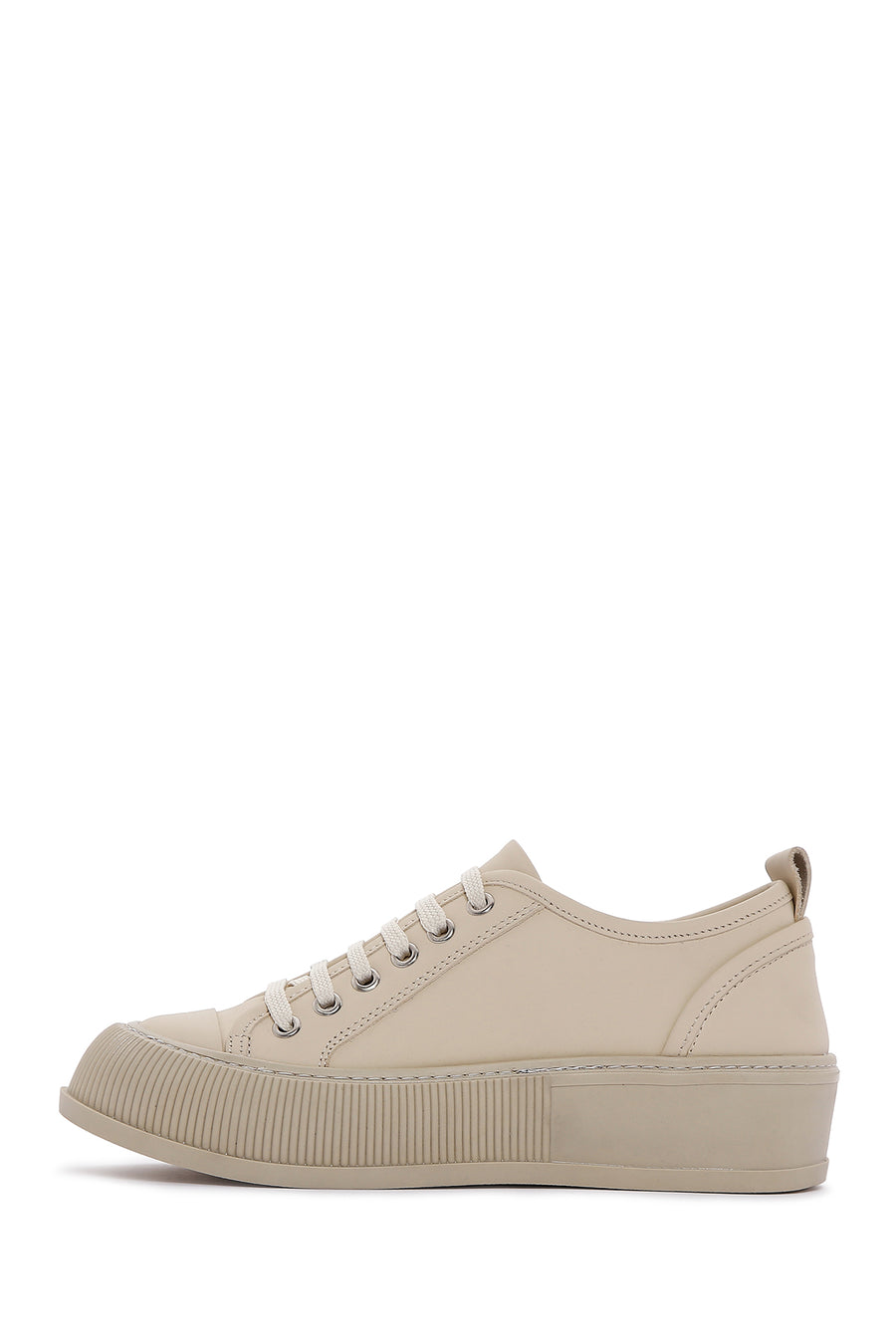 Women's Beige Leather Thick Soled Sneaker