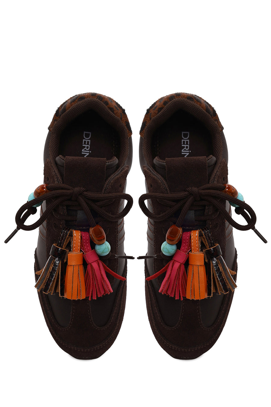 Woman Brown Lace-Up Leopard Leather Sneaker with Charm
