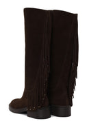 Woman Brown Tasselled Suede Boots | Derimod