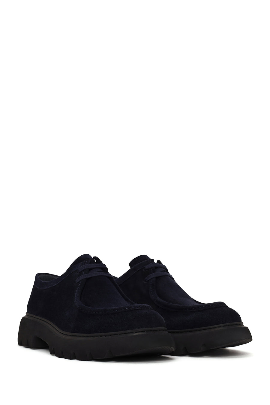 Male Navy Blue Lace-Up Thick-Soled Suede Casual Shoes