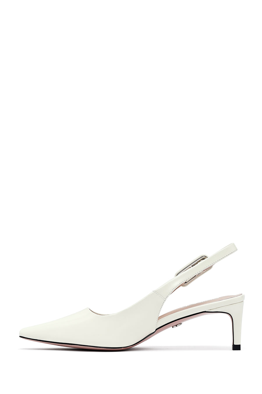 Women's Cream Slingback Low Thin Heel Leather Shoes