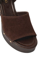 Woman Brown Ankle-Buckle Thick-Heel Suede Leather Sandals | Derimod