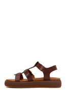 Woman Brown Buckled Thick-Soled Leather Sandal | Derimod