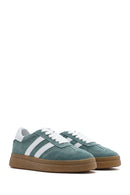 Women's Green Lace-Up Chunky Sole Suede Leather Sneakers | Derimod