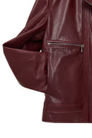 Paloma Women's Burgundy Short Oversize Biker Leather Jacket | Derimod