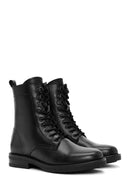 Woman Black Zip Closure Leather Combat Boots | Derimod
