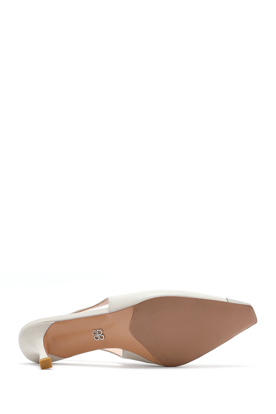 Women's Cream Open Back Leather High Heel Shoes