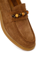 Woman Tan Beaded Suede Loafer | Derimod