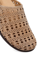 Women's Beige Patterned Suede Leather Slippers | Derimod