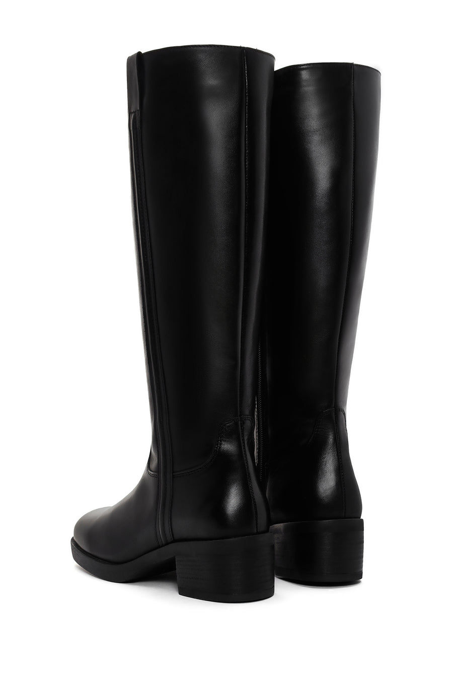 Woman Black Zippered Low Heeled Shoes Leather Boot