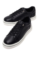 Erkek Siyah Bağcıklı Deri Sneaker | Derimod