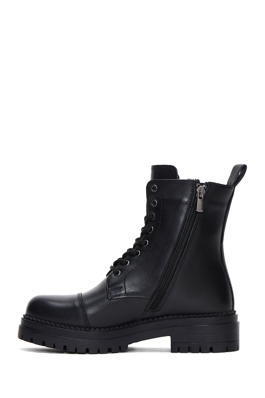 Women's Black Leather Lace-Up Boots