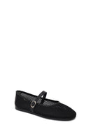 Woman Black Buckled Mesh Ballerine flats | Derimod