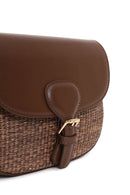 Woman Brown Long-Strap Wicker Crossbody Bag | Derimod