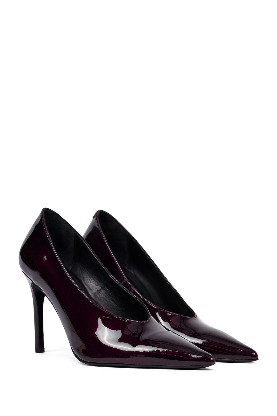 Women's Burgundy Thin Heeled Patent Leather Stiletto