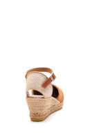 Women's Tan Suede Leather Wedge Heel Espadrille | Derimod