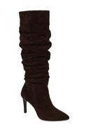 Woman Brown Thin-Heeled Suede Boots | Derimod