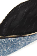 Women's Blue Long Chain Strap Jean Fabric Clutch Bag | Derimod