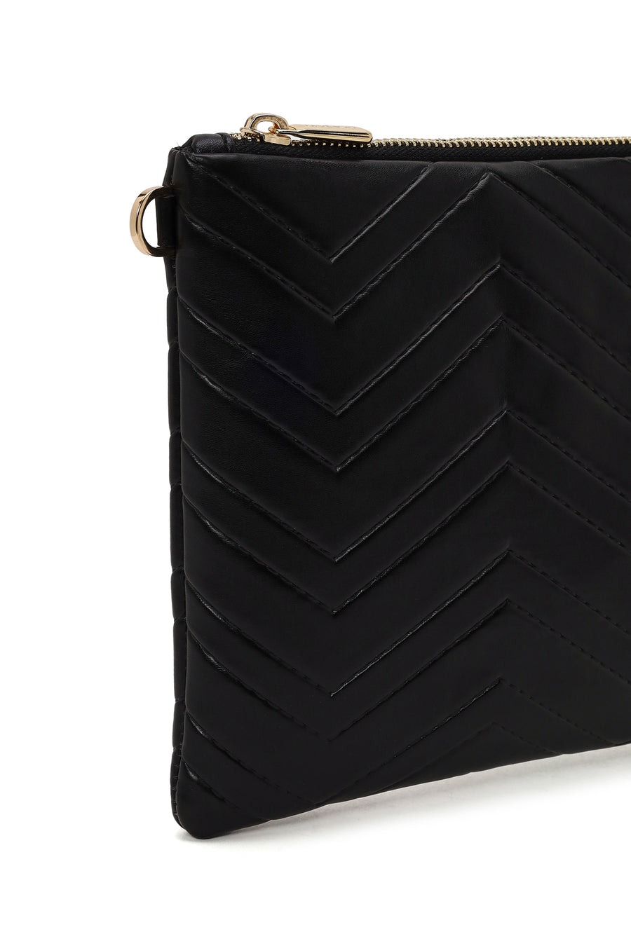 Woman Black Long Chain Strap Quilted Clutch Bag