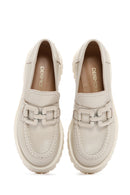 Women's Beige Leather Buckle Loafer | Derimod