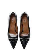 Women's Black Leather Stone Heeled Shoes | Derimod