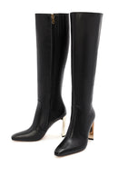 Women's Black Zippered Thick Heel Leather Boots | Derimod