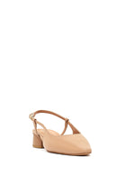 Women's Beige Open Back Short Chunky Heel Leather Ballet Flats | Derimod