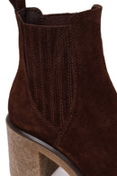 Woman Brown Chunky-Heeled Suede Chelsea Boots | Derimod