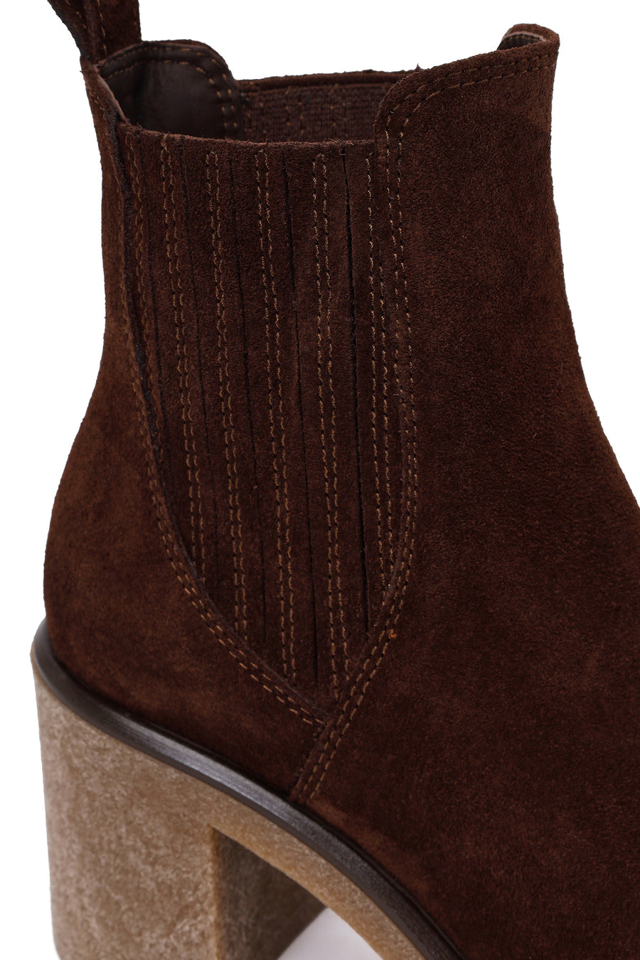 Woman Brown Chunky-Heeled Suede Chelsea Boots