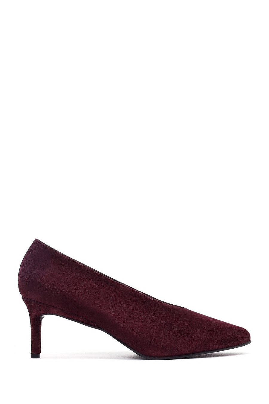 Women Burgundy Short Thin Heeled Suede Leather Stiletto 25AFD184910 | Derimod