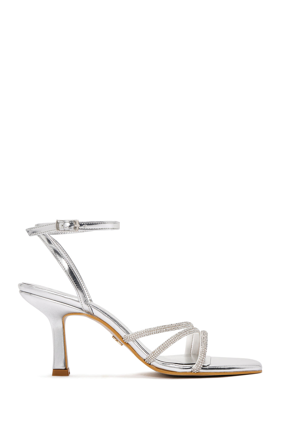 Women's Silver Ankle Strap Stone Thin Heel Sandals 26SFE390232 | Derimod