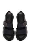 Women's Black Strappy Thick Soled Leather Comfort Sandals | Derimod