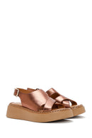 Women's Bronze Thick Soled Metallic Leather Comfort Sandals | Derimod