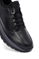 Erkek Siyah Bağcıklı Deri Sneaker | Derimod