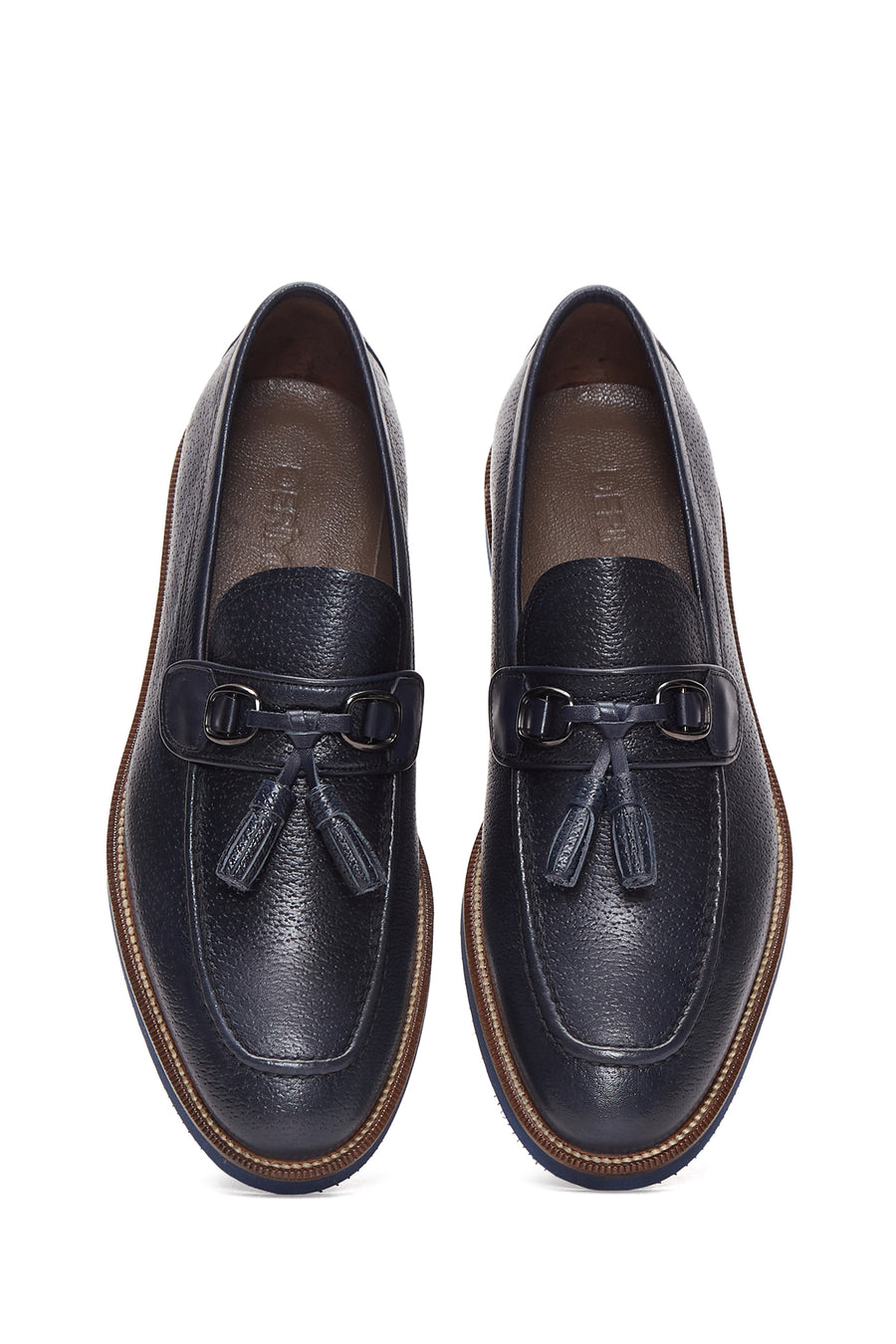 Erkek Lacivert Deri Baskılı Casual Loafer