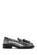 Kadın Gümüş Deri Püsküllü Maskülen Loafer | Derimod