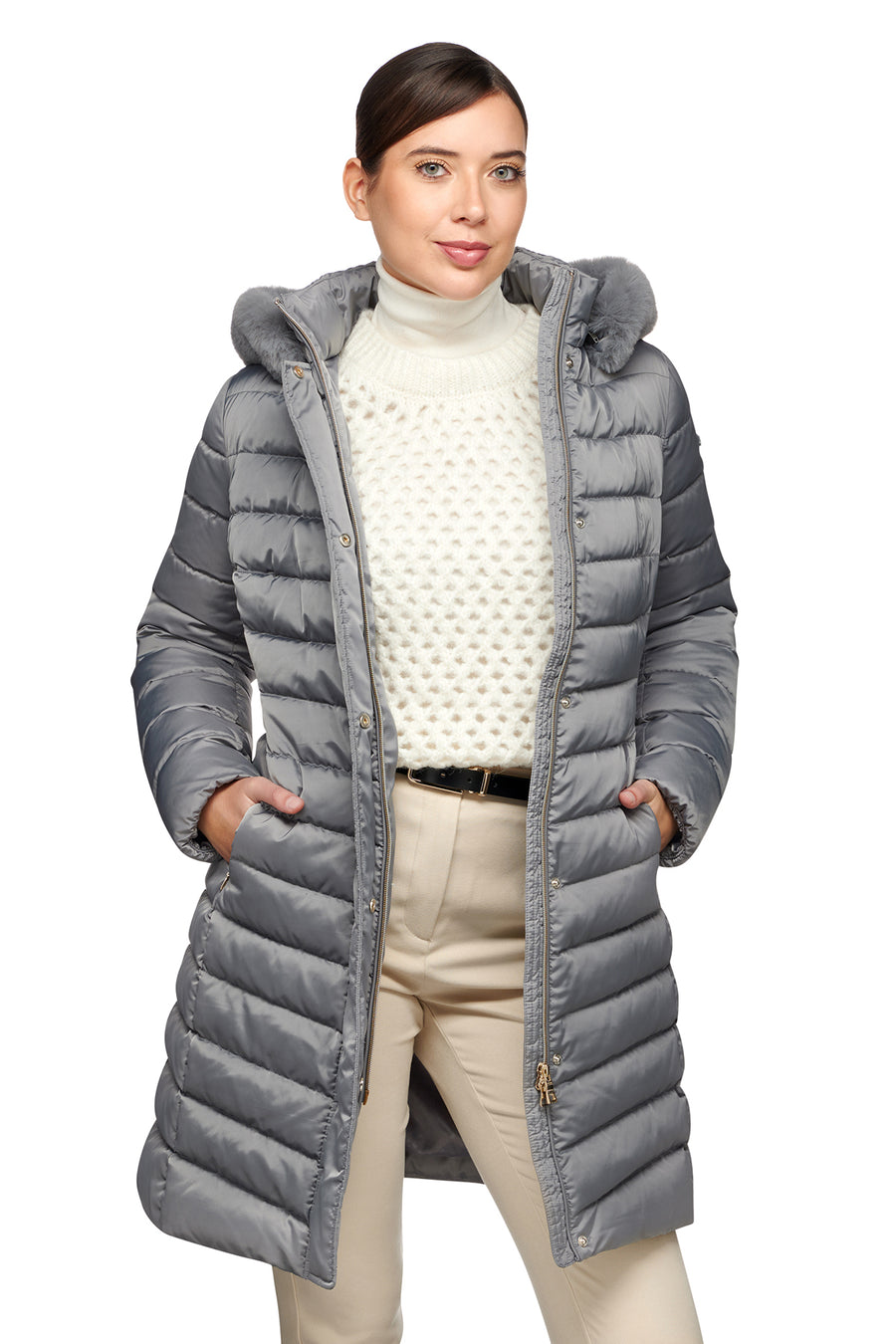 Geox Women's Gray Xhup, Bettanie Hooded Long Coat W4626HT3122F1787 | Derimod