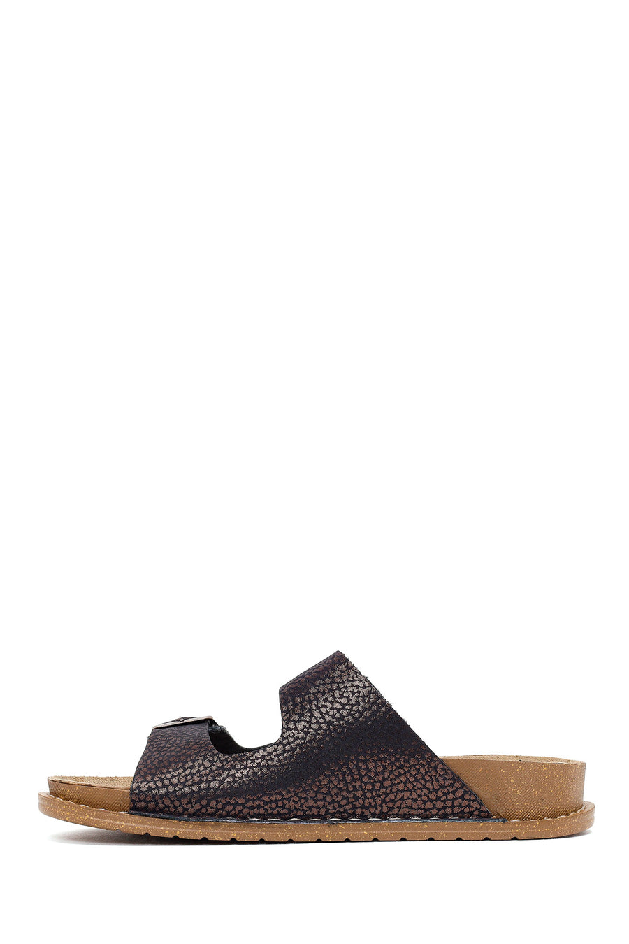Woman Brown Patterned Glittery Leather Slipper