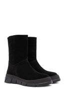 Women's Black Zippered Suede Leather Comfort Boots | Derimod