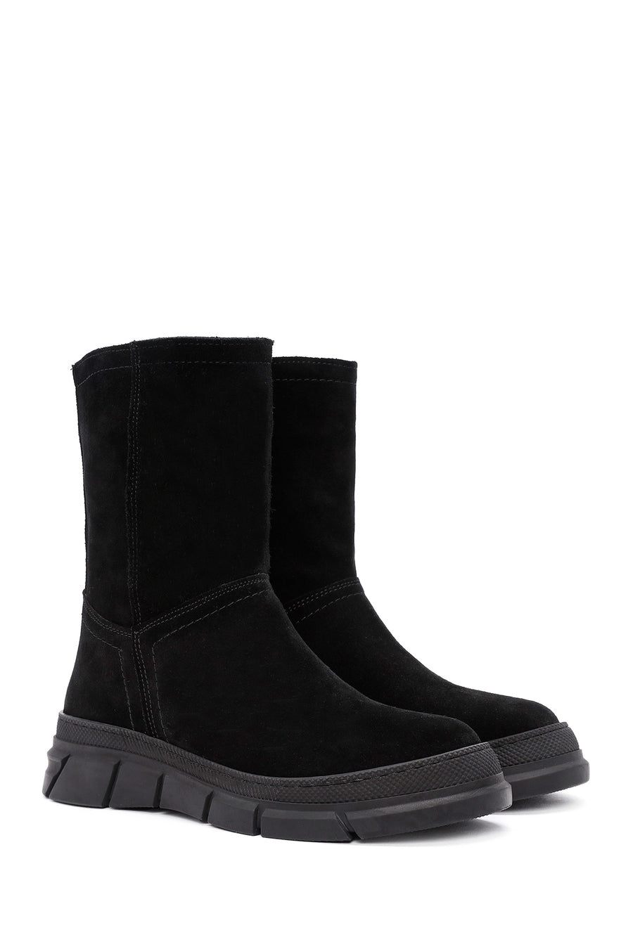 Women's Black Zippered Suede Leather Comfort Boots
