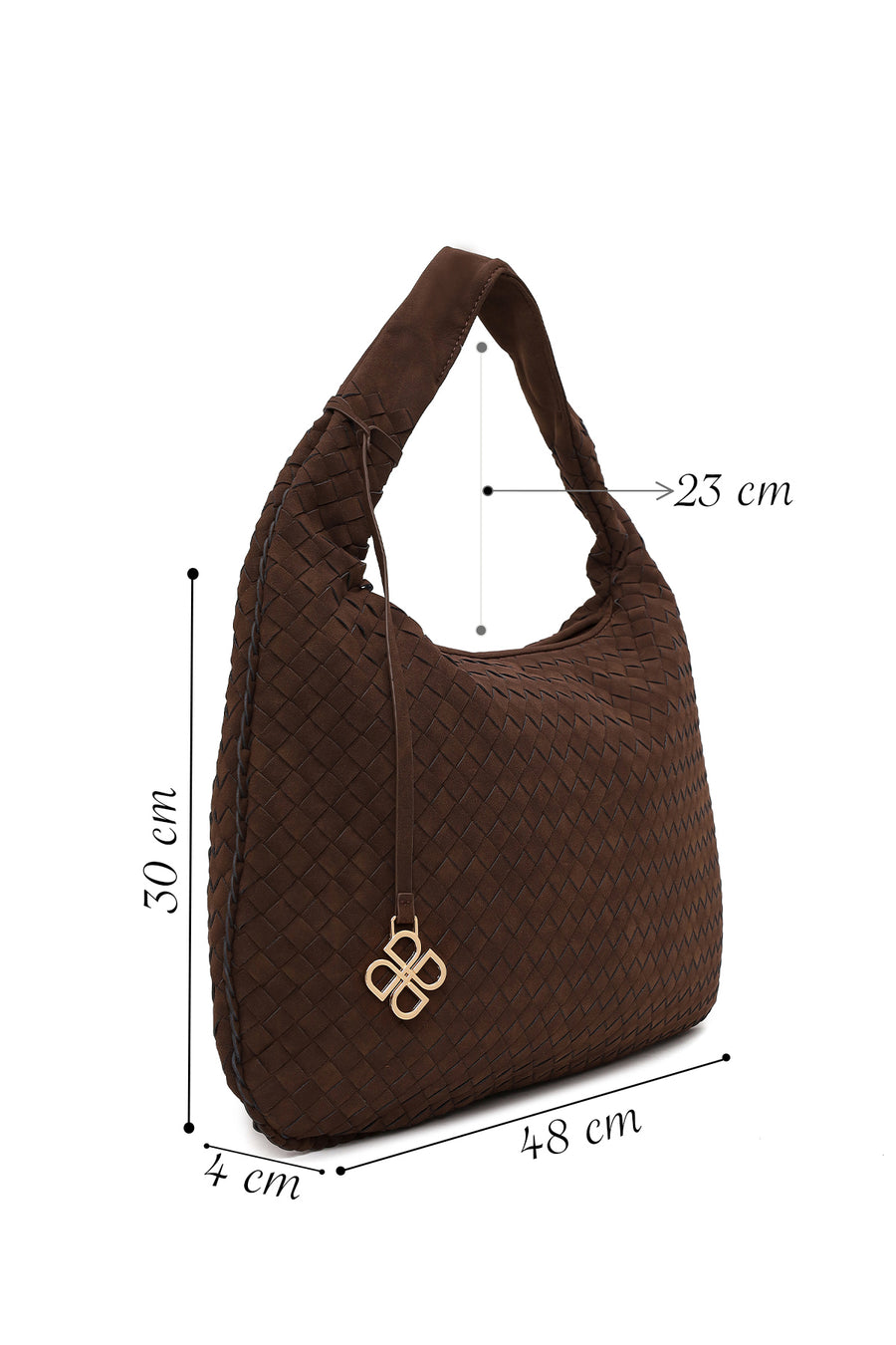 Woman Brown Braided Suede Shoulder Bag
