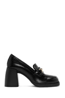 Women's Black Buckle Detailed Thick High Heel Leather Loafer | Derimod