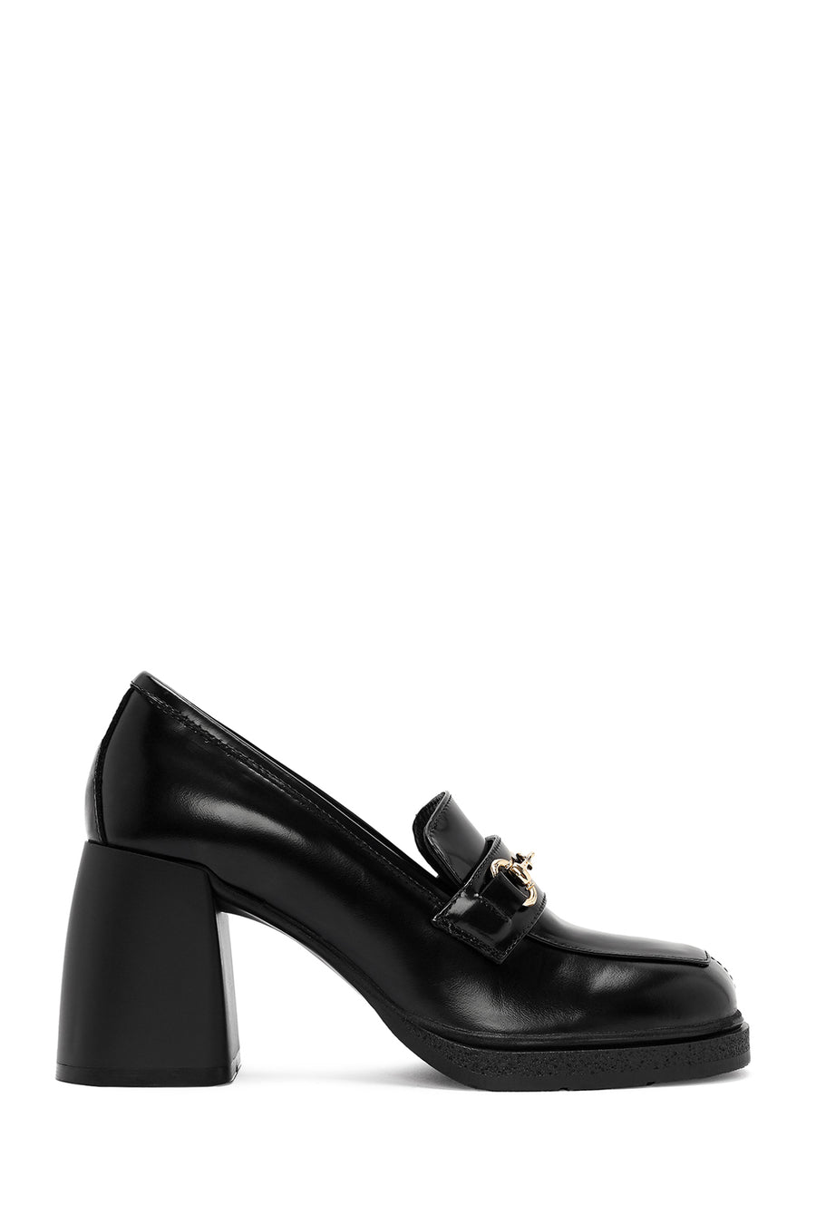 Women's Black Buckle Detailed Thick High Heel Leather Loafer 24WFD141322 | Derimod